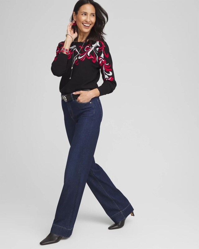 Floral Sequin Dolman Sleeve Sweater - image 2
